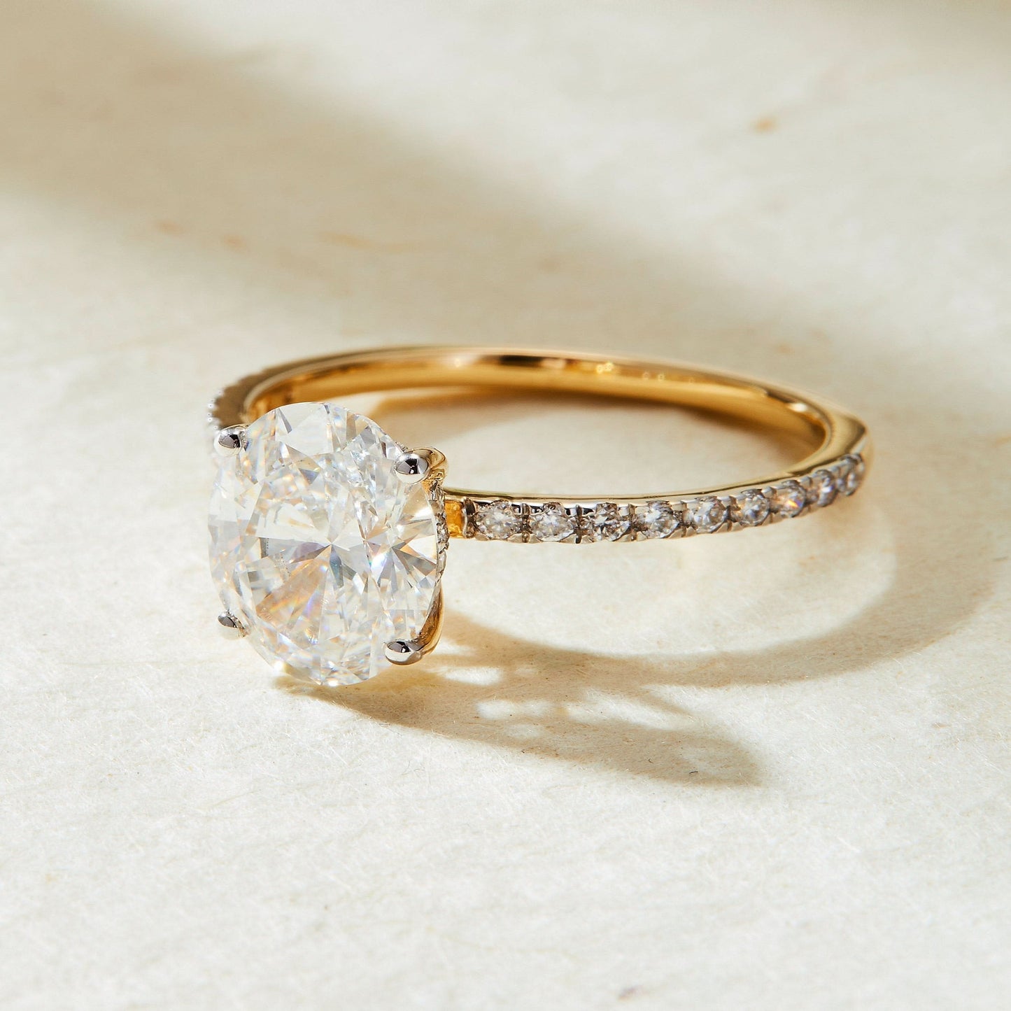 2 CT Oval Cut Hidden Halo & Pave Moissanite Engagement Ring