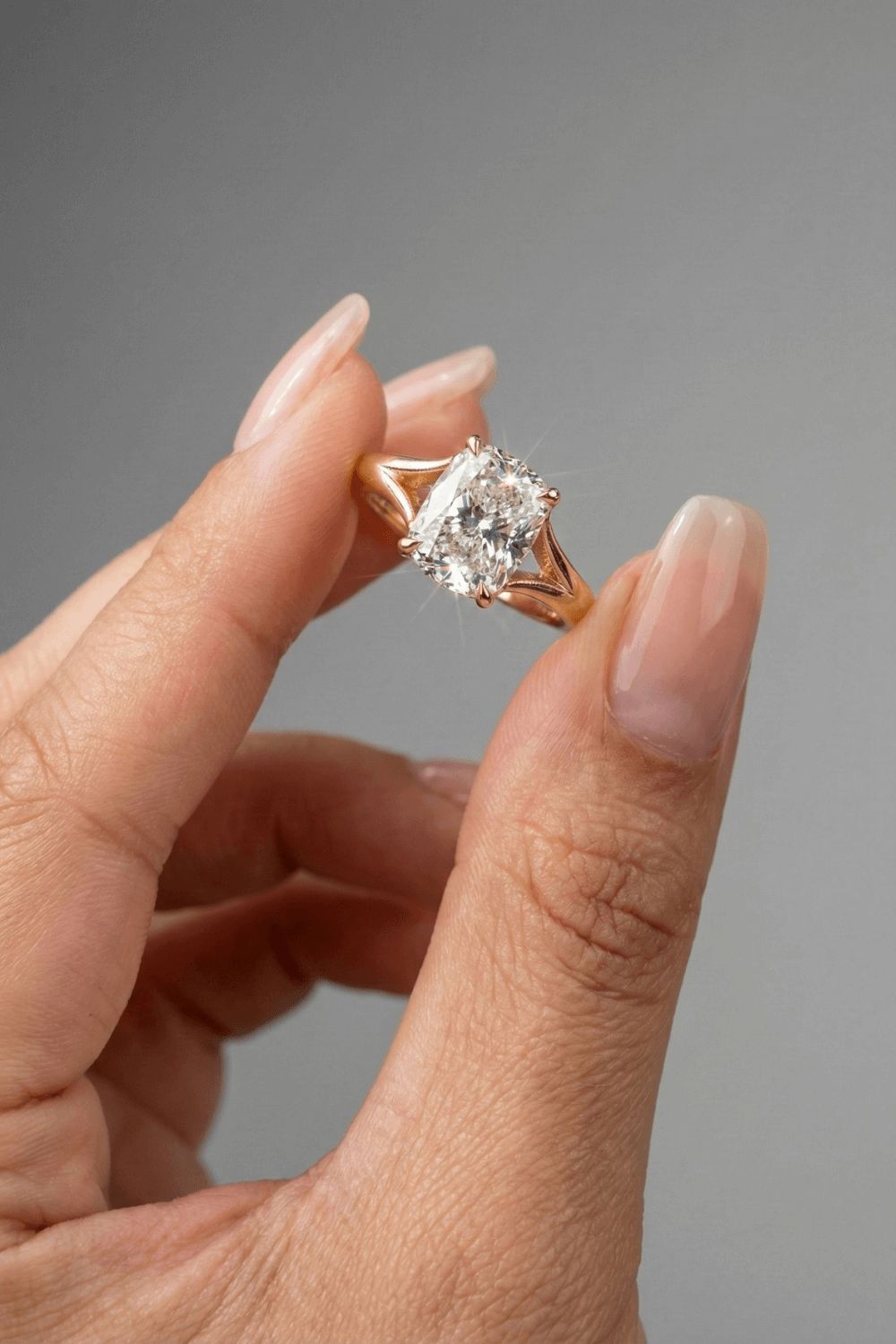 Elongated Cushion Cut Split Shank Solitaire Moissanite Engagement Ring