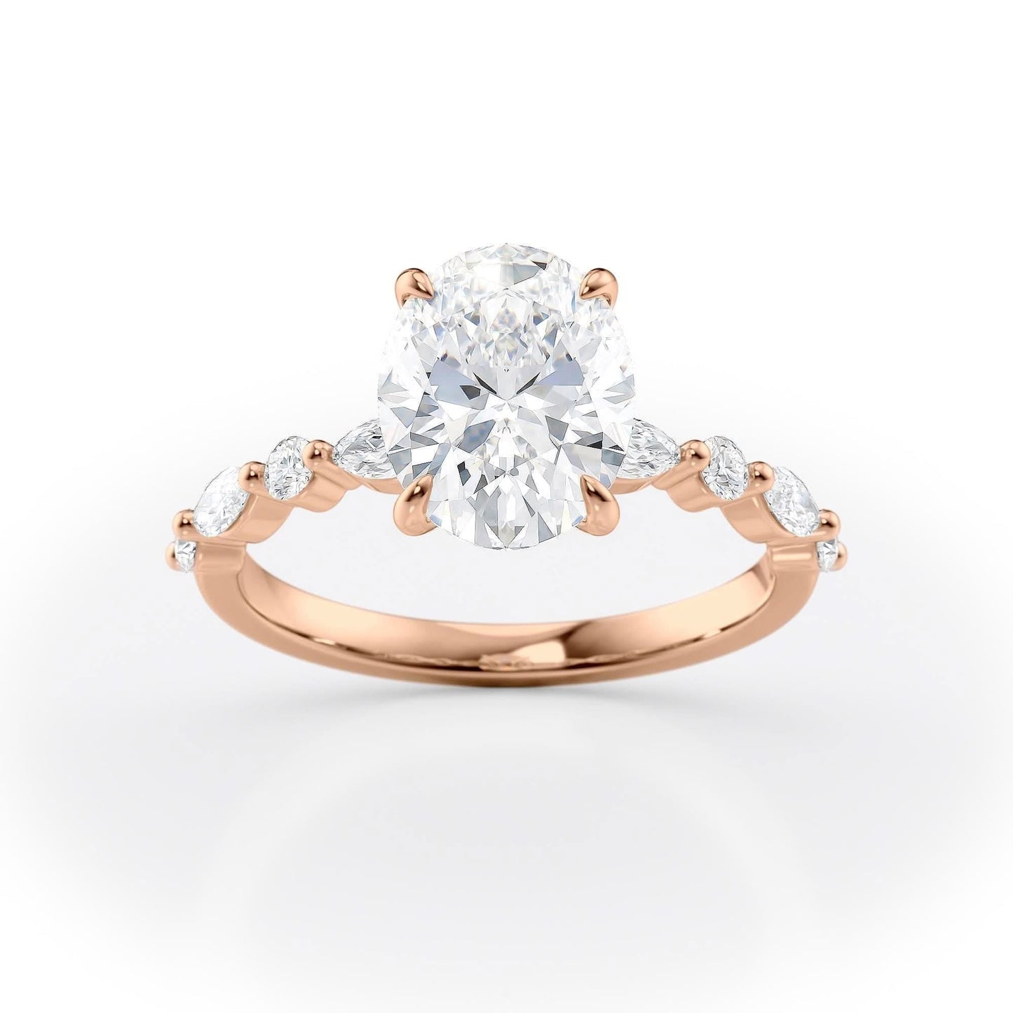 2 CT Oval Cut Dainty Pave Moissanite Engagement Ring