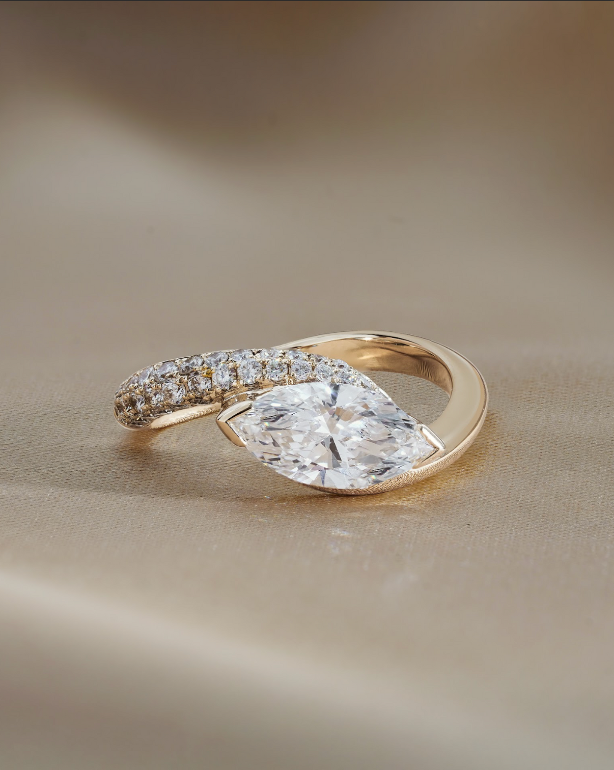 1.1 CT Marquise Cut Lab grown Diamond Twisted Pave Engagement Ring