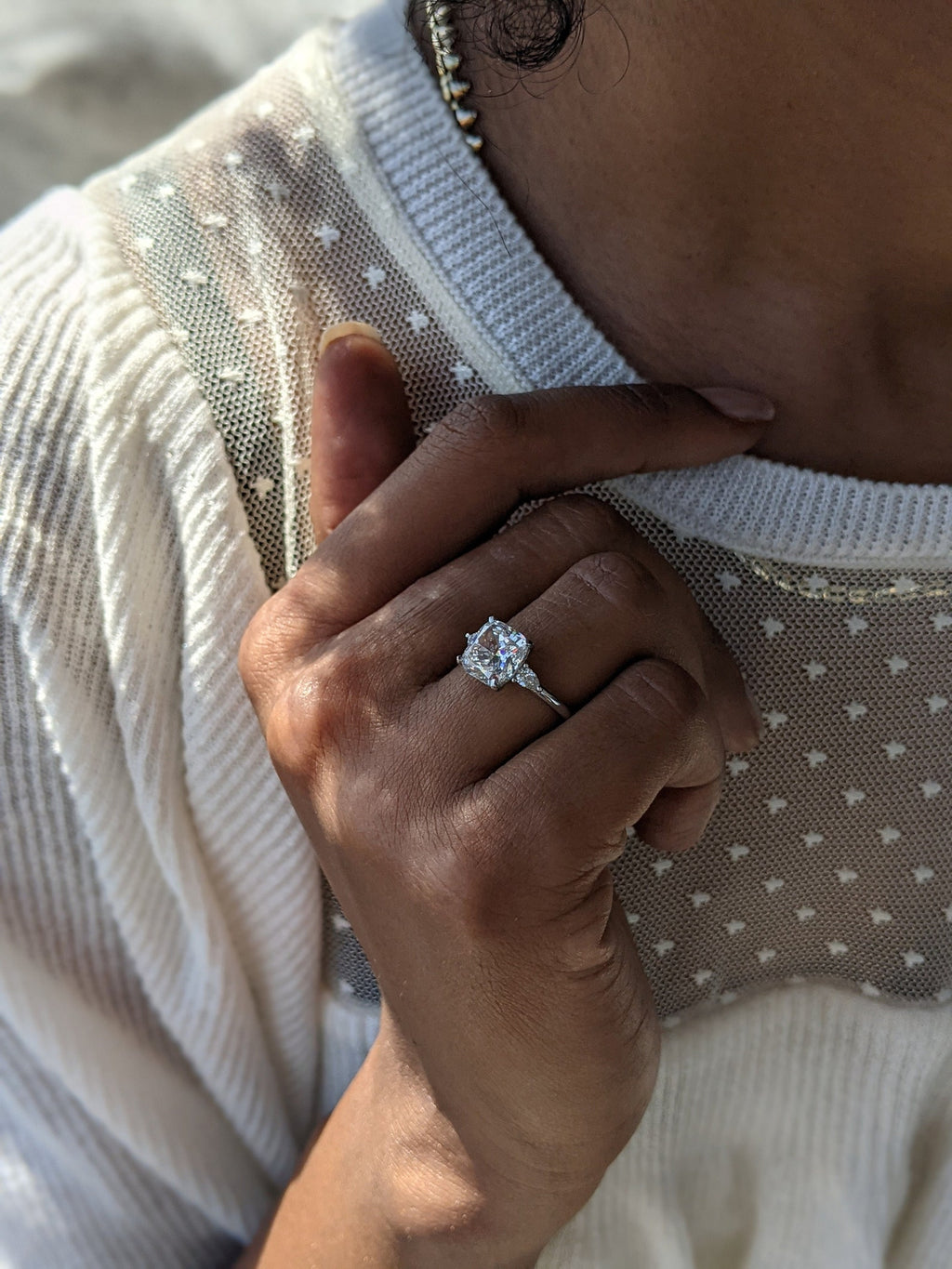 3 CT Cushion Cut Three Stone Moissanite Engagement Ring