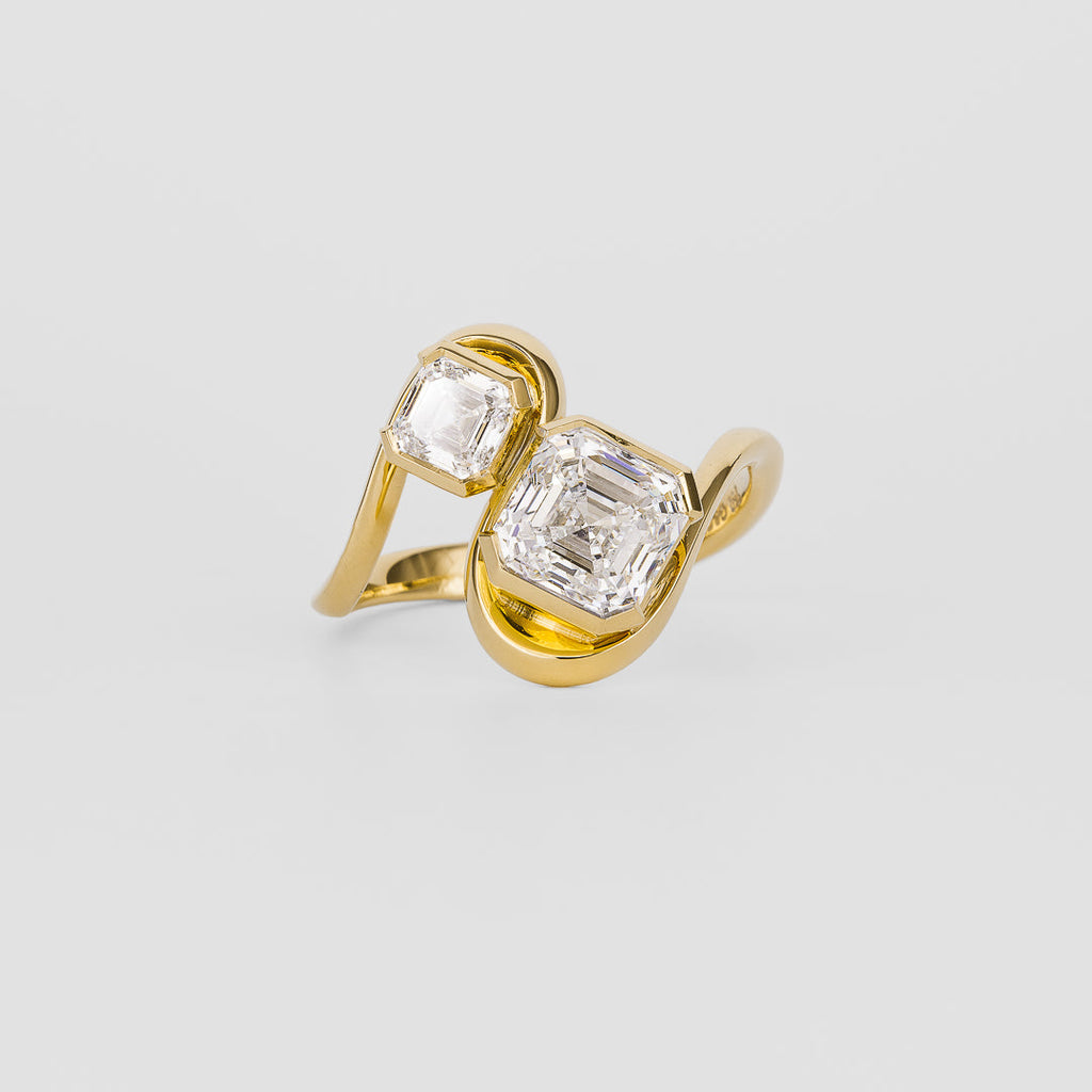 2.06 TCW Asscher Cut Lab grown Diamond Two Stone Engagement Ring