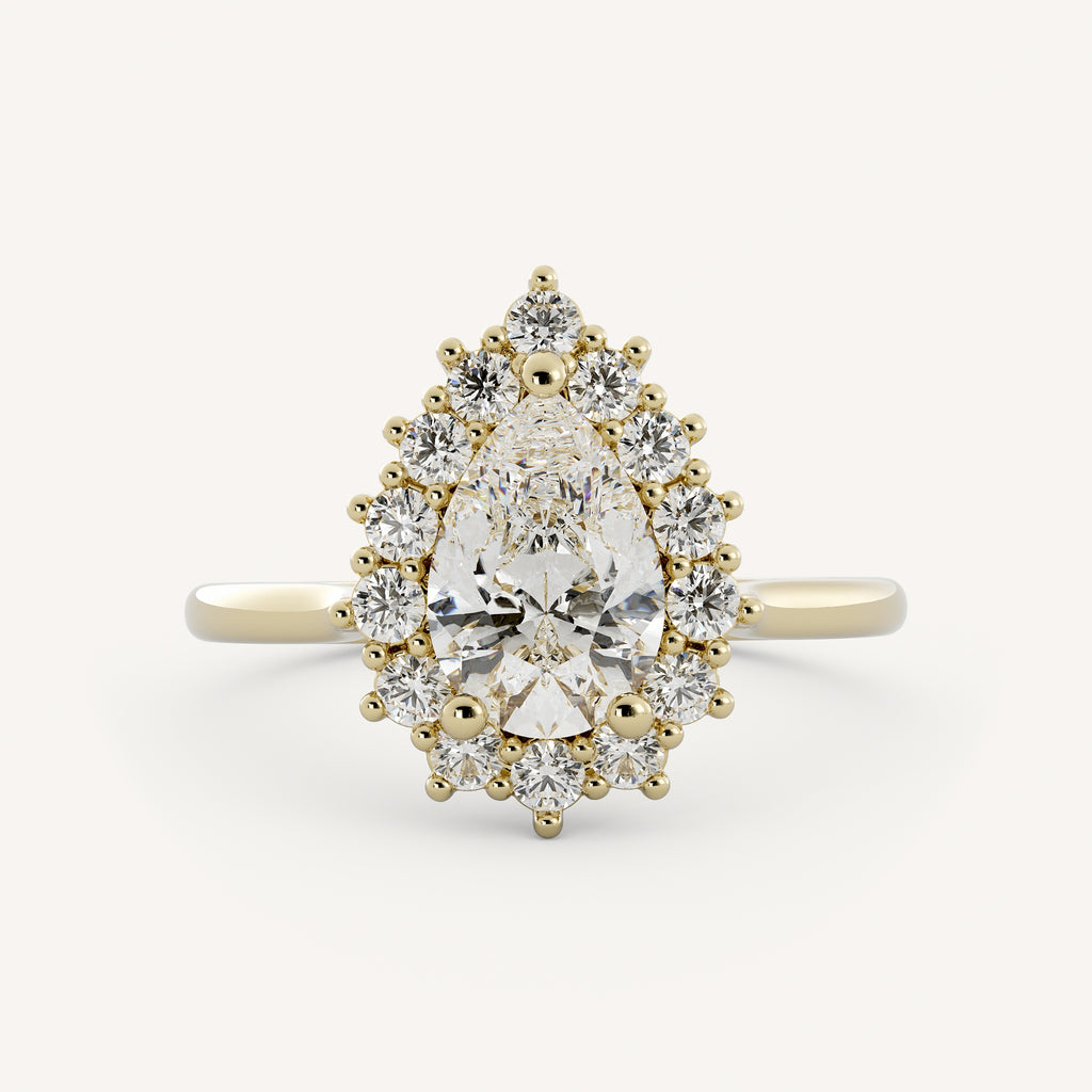 0.7 CT - 1.75 CT Pear Cut Lab grown Diamond Halo Engagement Ring