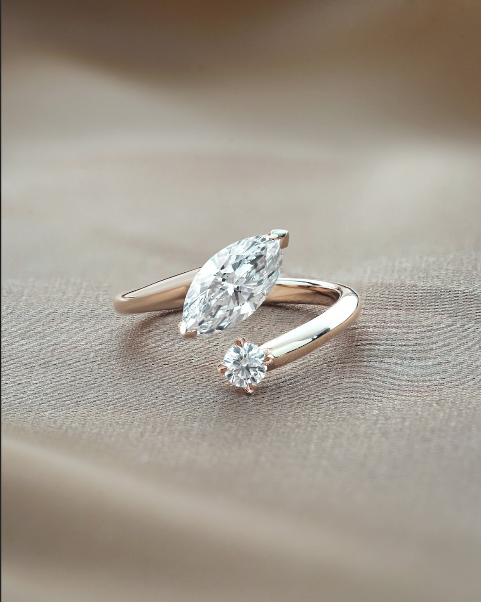 1 CT Marquise Cut Lab grown Diamond Cuff Engagement Ring