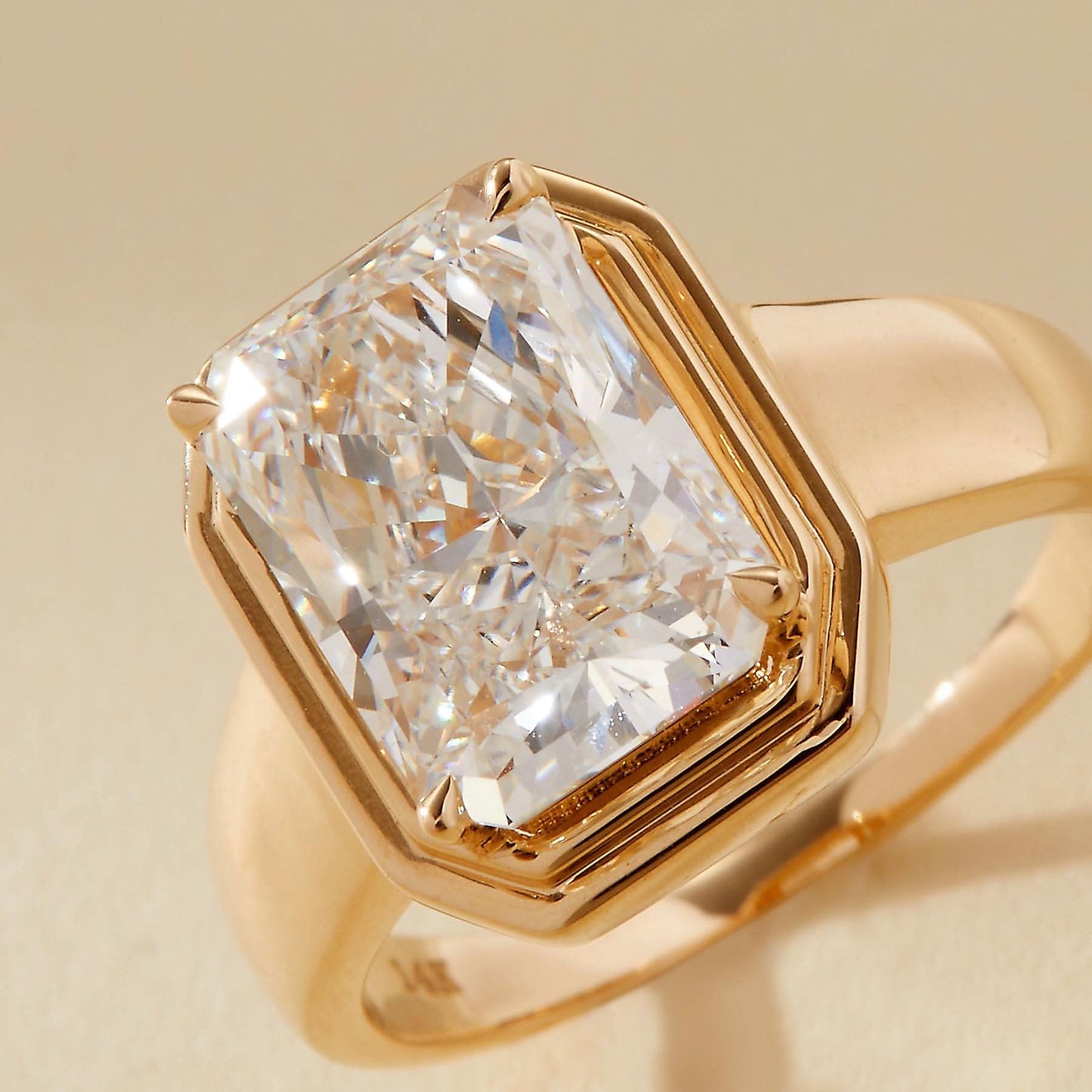 4 CT Radiant Cut Double Bezel Solitaire Moissanite Engagement Ring