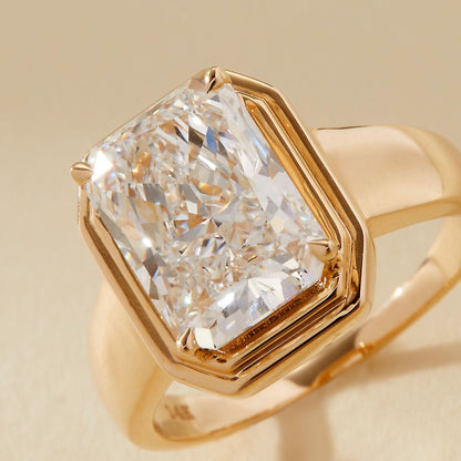 4 CT Radiant Cut Double Bezel Solitaire Moissanite Engagement Ring