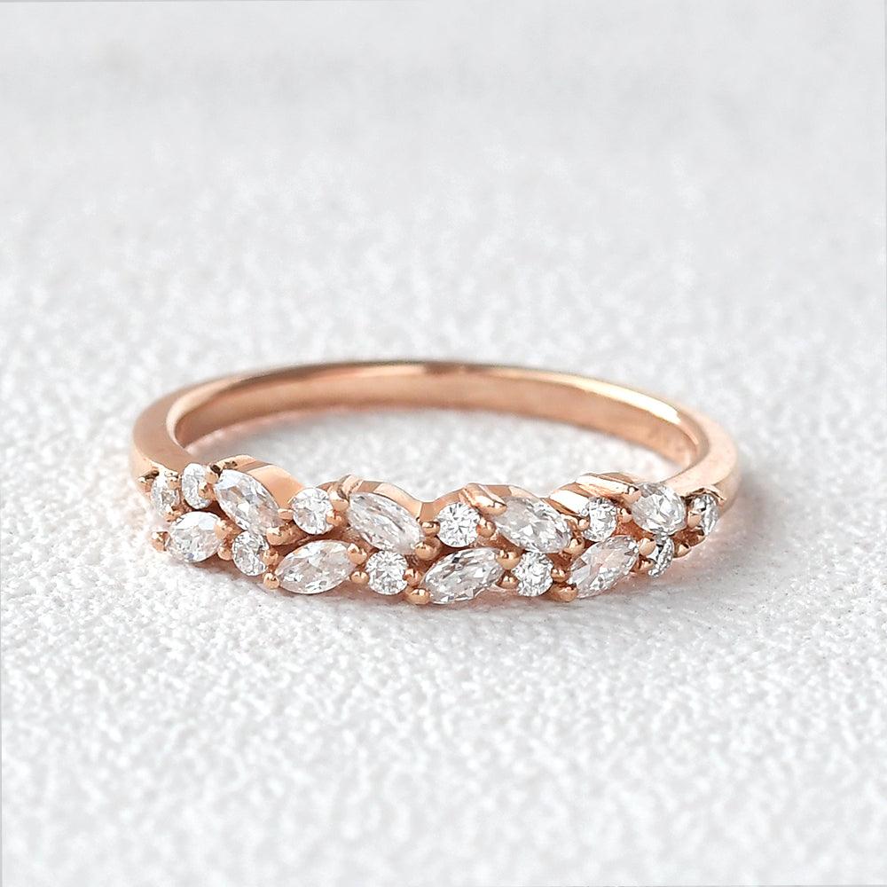 0.3 TCW Marquise & Round Moissanite Cluster Wedding Band