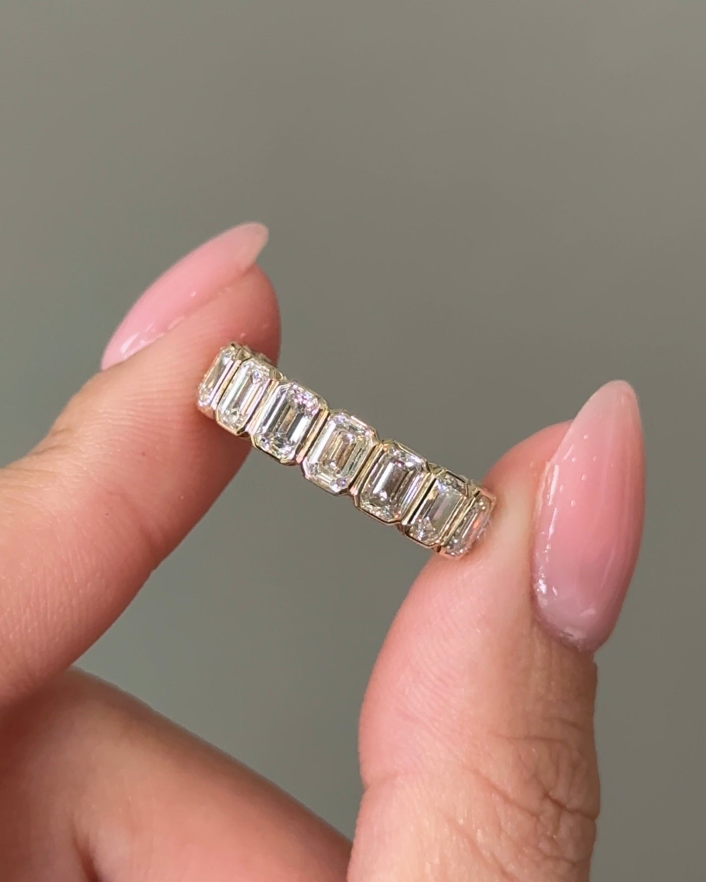 Emerald CVD Diamond Half Eternity with Bezel Wedding Band