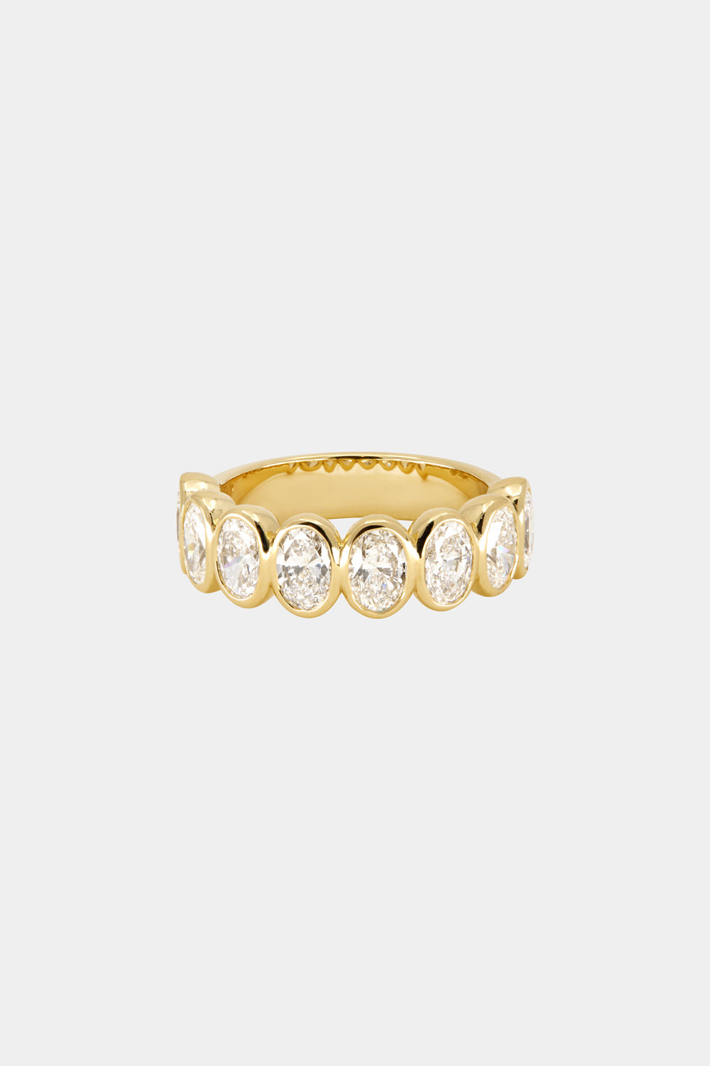 1.1 TCW Oval Moissanite Bezel Set Half Eternity Wedding Band