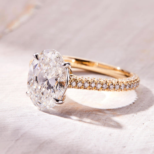 2.5 CT Oval Cut Hidden Halo & Triple Pave Moissanite Engagement Ring