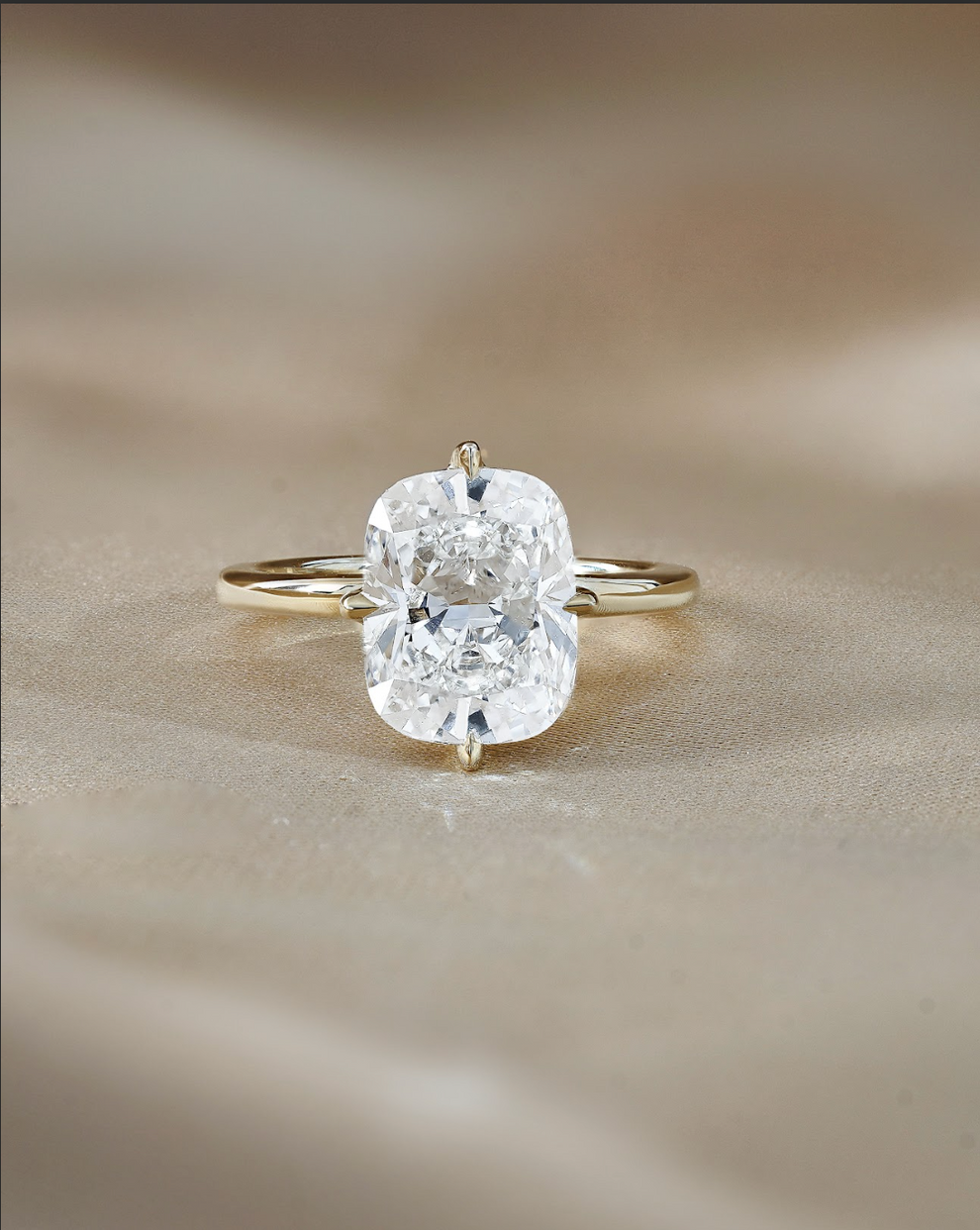 2.5 CT Cushion Cut Lab grown Diamond Hidden Halo Engagement Ring