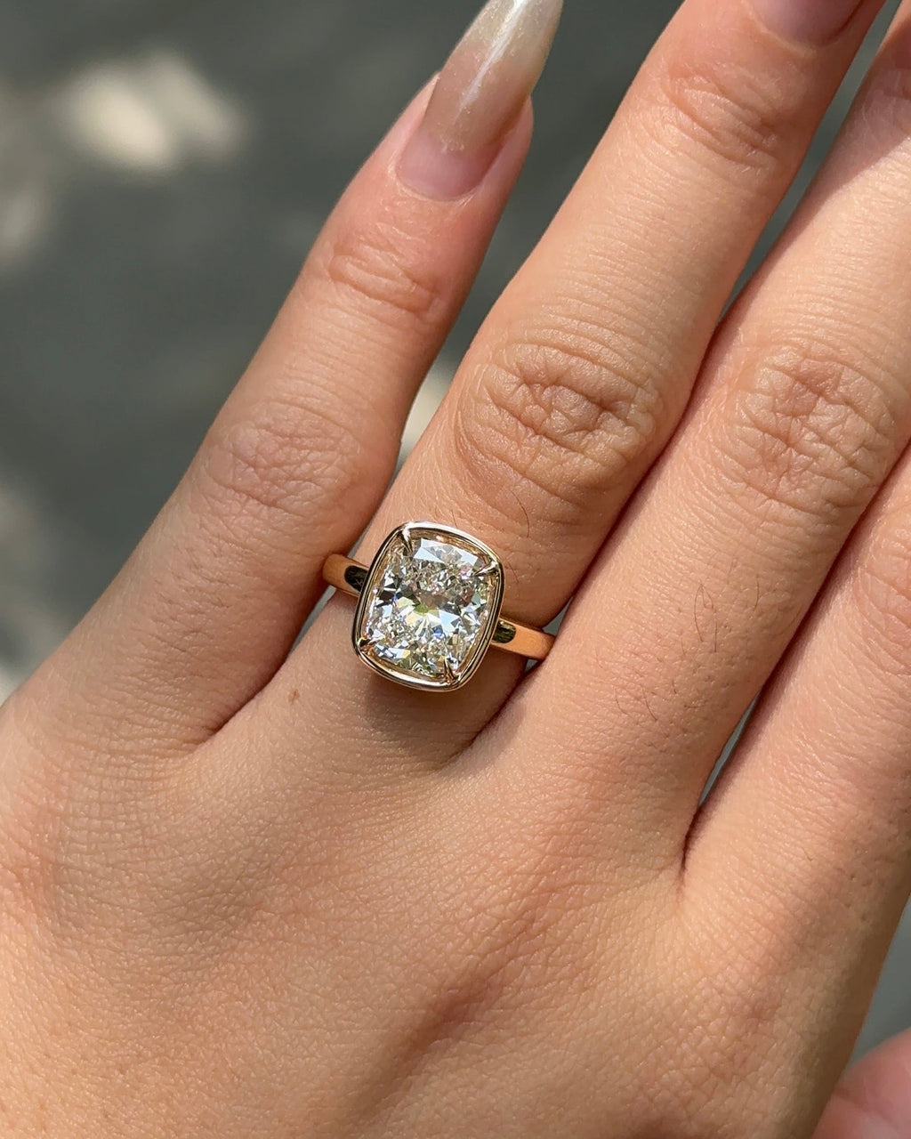 3.01 CT Cushion Lab grown Diamond Bezel Engagement Ring