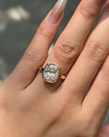 3.01 CT Cushion Lab grown Diamond Bezel Engagement Ring