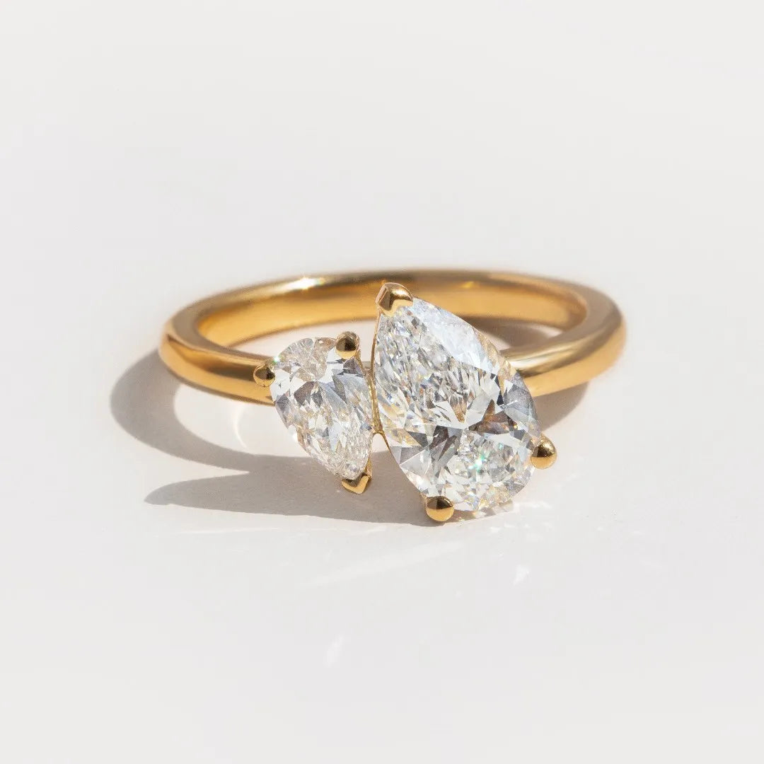 1.9 CT TCW Pear Cut Two Stone Moissanite Engagement Ring