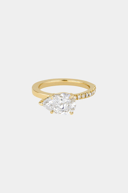 2 CT Pear Cut Lab grown Diamond Half Pave Engagement Ring