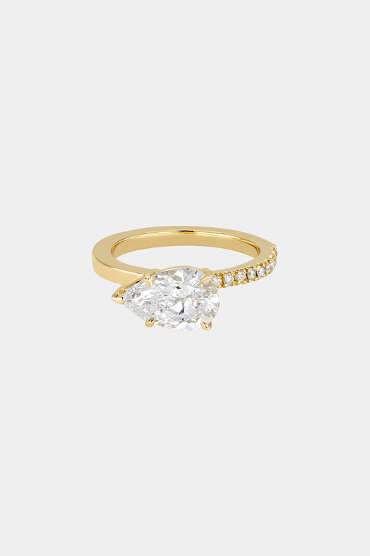 2 CT Pear Cut Lab grown Diamond Half Pave Engagement Ring