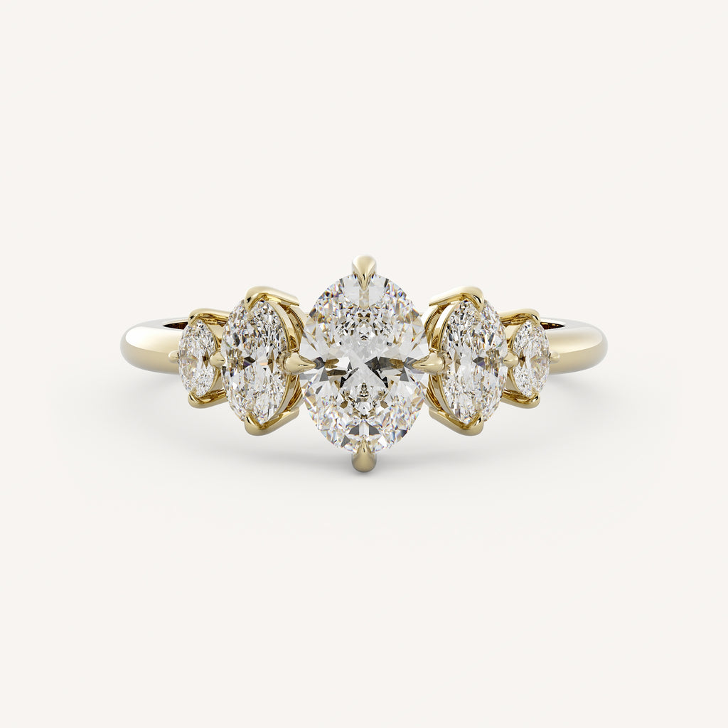 1.2 TCW Oval Cut Lab grown Diamond Five Stone Engagement Ring