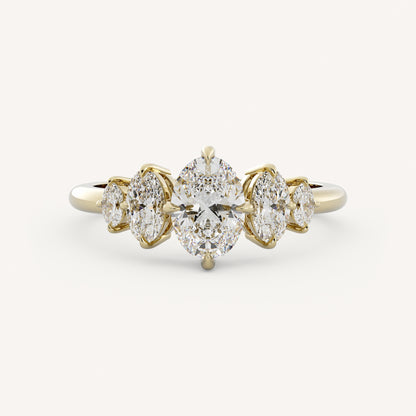 1.2 TCW Oval Cut Lab grown Diamond Five Stone Engagement Ring
