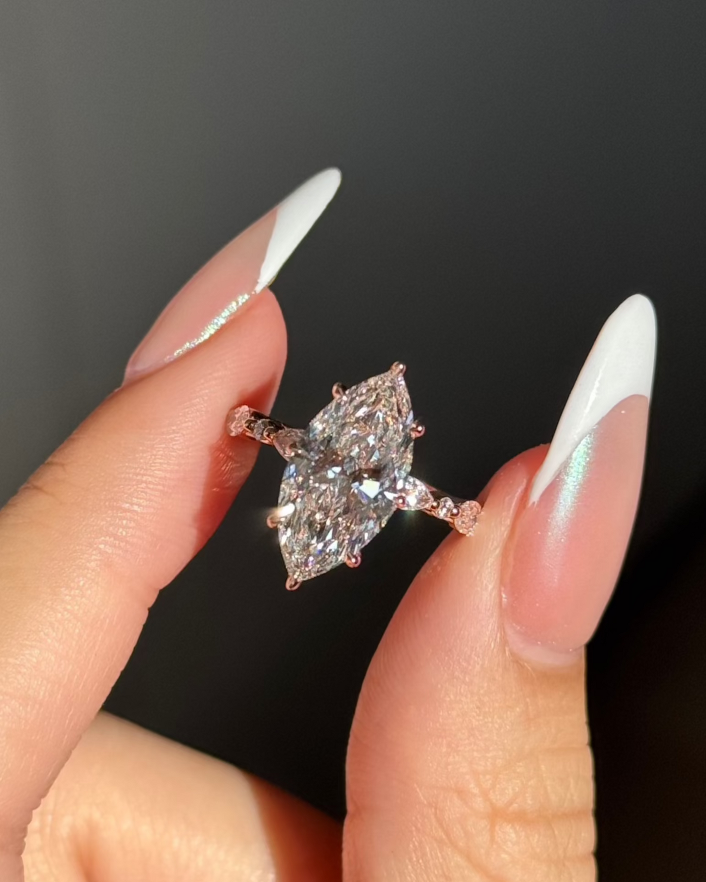 Marquise Cut Lab grown Diamond Glitter Pave with Hidden Halo Engagement Ring