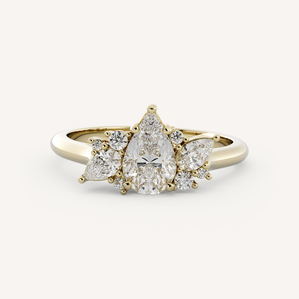0.8 CT - 1.25 CT Pear Cut Lab grown Diamond Cluster Engagement Ring
