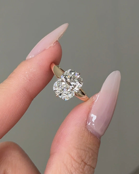 Cushion Cut Lab grown Diamond Hidden Halo Engagement Ring