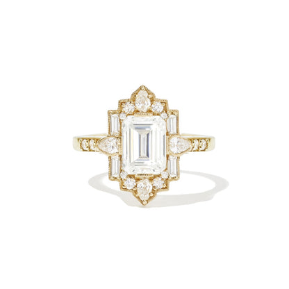 1.5 CT Emerald Cut Moissanite Art Deco Mosaic Engagement Ring