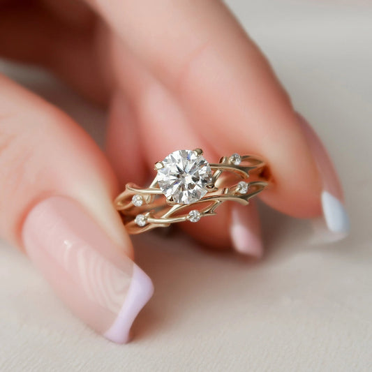 2.0 CT Oval Cut Moissanite Half Eternity Nature Inspired Bridal Set