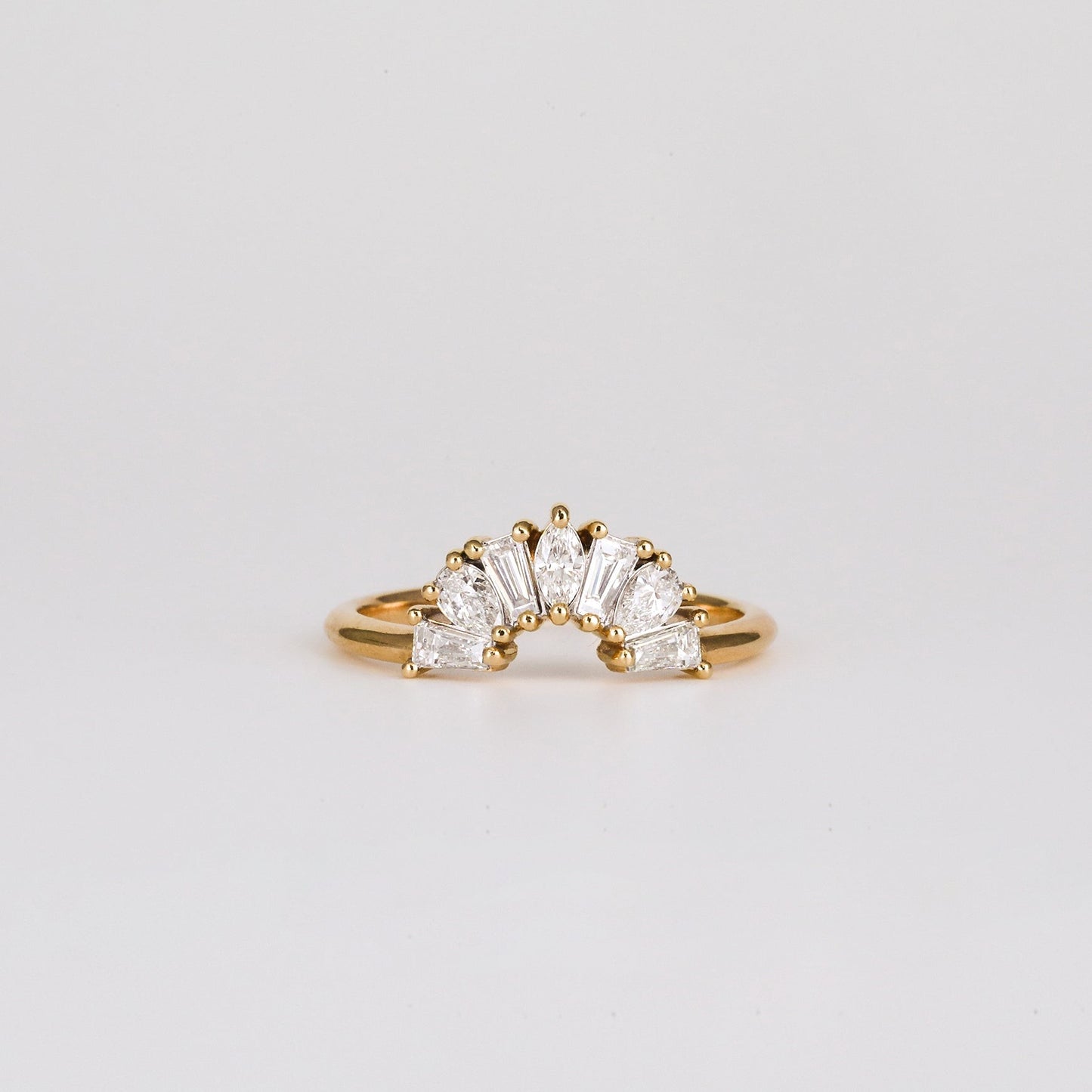 0.6 TCW Multi Shape CVD Diamond Fan Curved Wedding Band