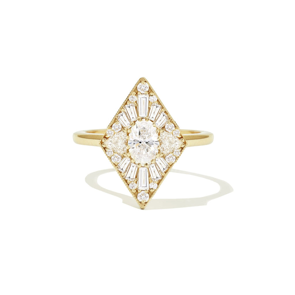 0.36 CT Oval Cut Moissanite Kite Shape Mosaic Engagement Ring