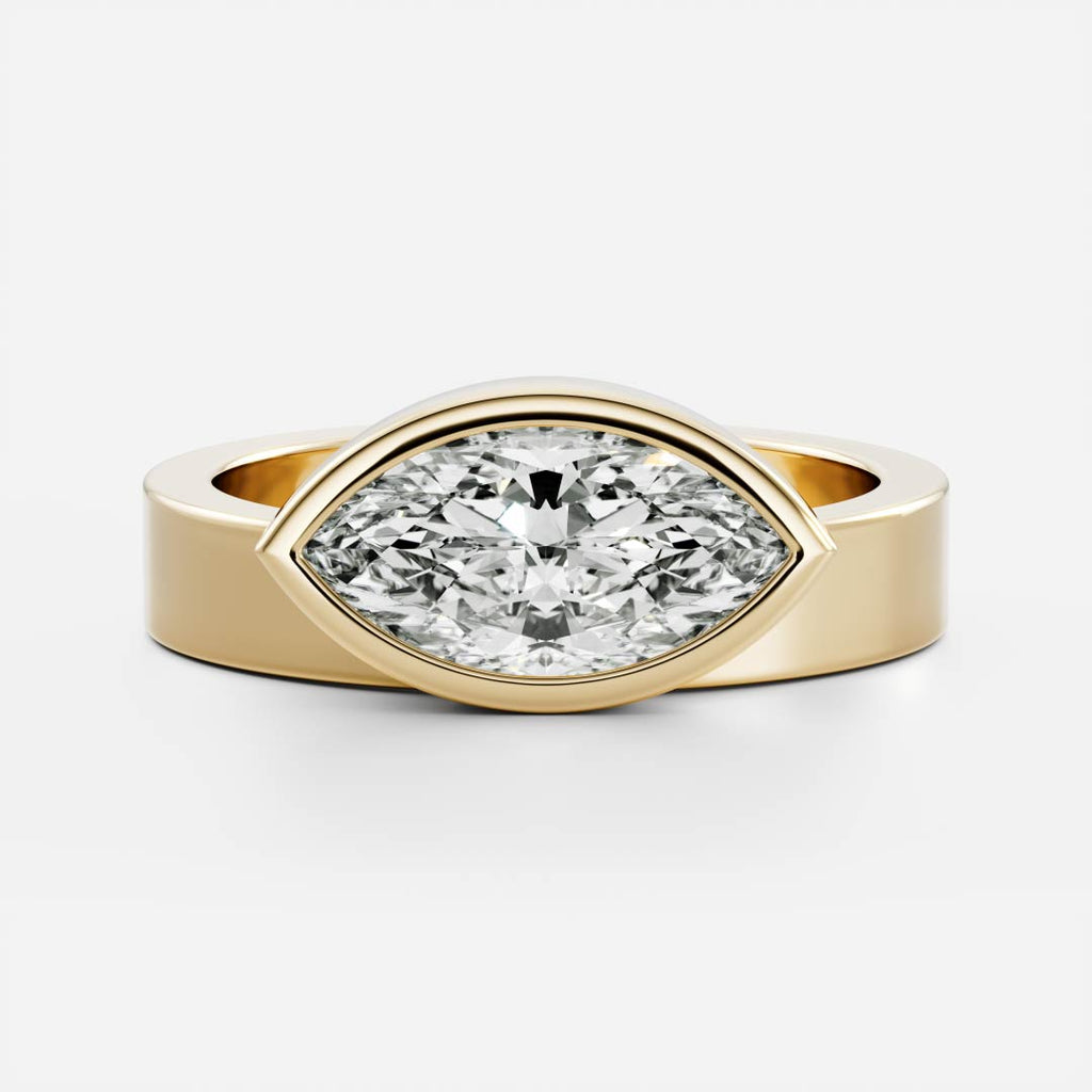 1.5 CT - 2.5 CT East-West Marquise Cut Bezel Solitaire Moissanite Engagement Ring