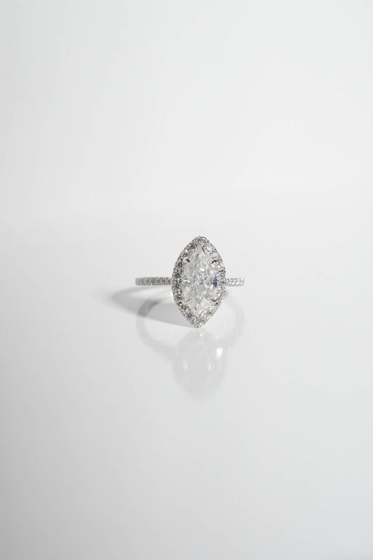 2.5 CT - 3.5 CT Marquise Cut Halo & Pave Moissanite Engagement Ring