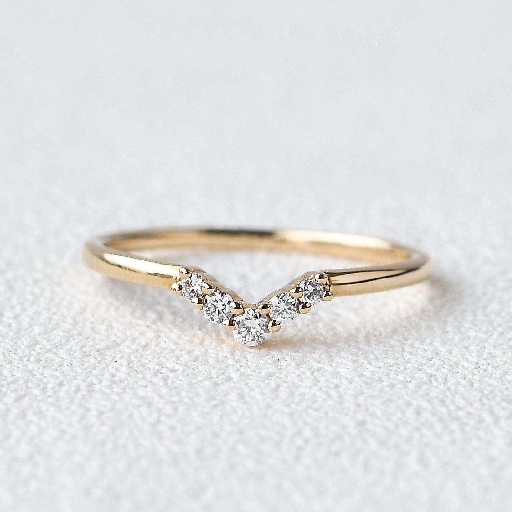 0.1 TCW Round Moissanite V-Shape Pave Wedding Band