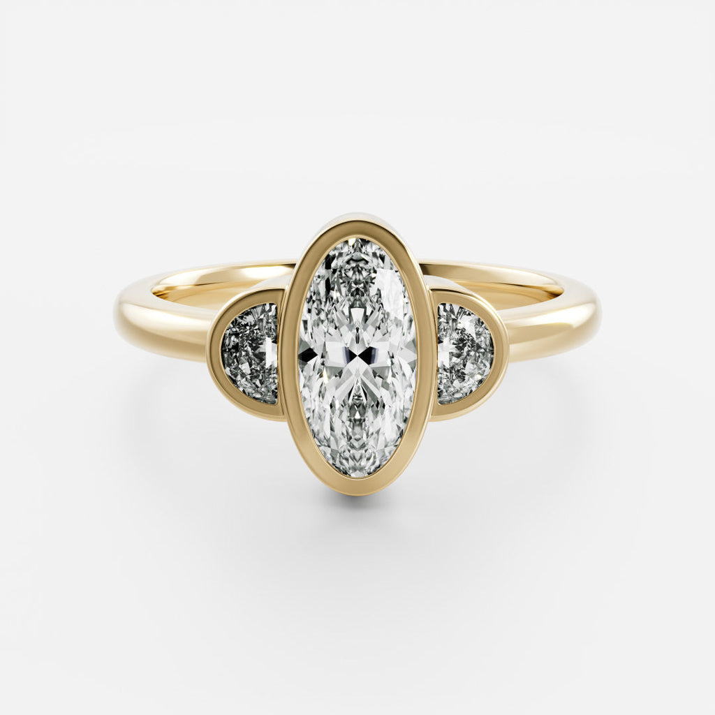 1 CT - 2 CT Oval Cut Bezel Three Stone Moissanite Engagement Ring