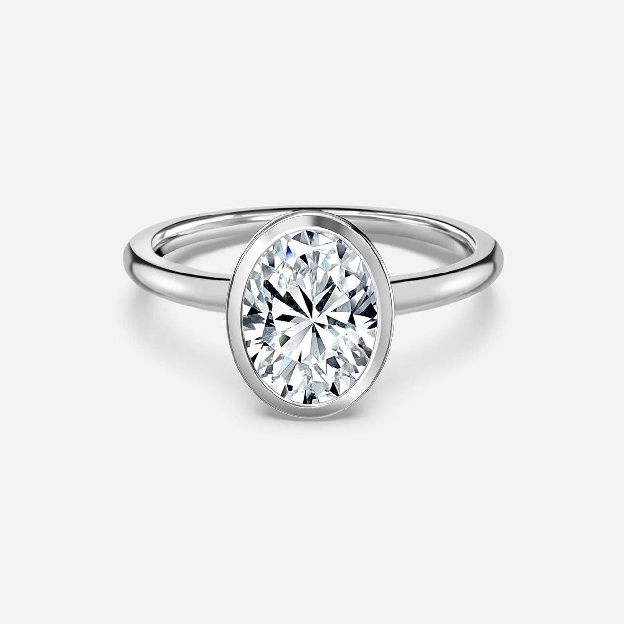 1.5 CT - 2.5 CT Oval Cut Solitaire Bezel Moissanite Engagement Ring