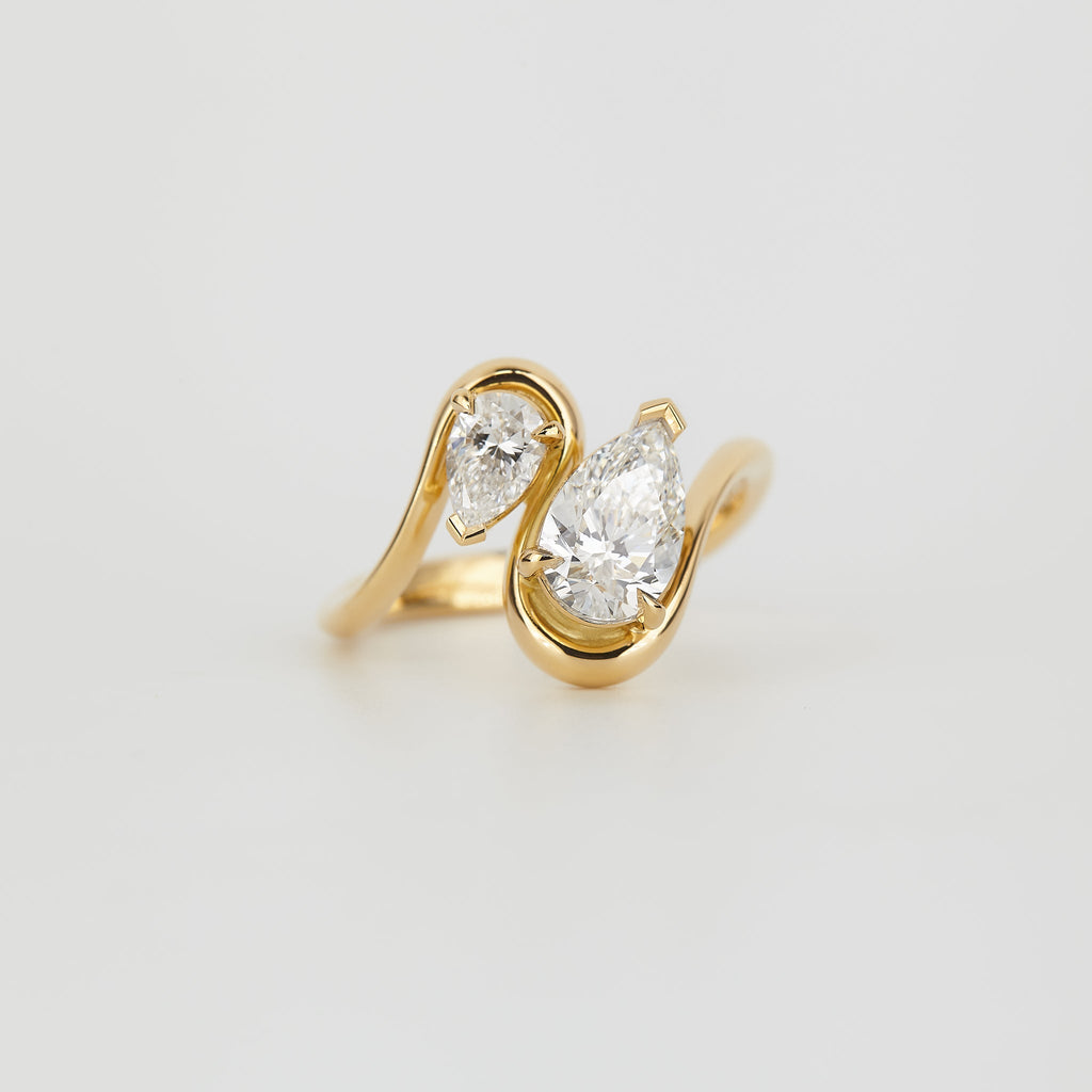 1.37 TCW Pear Cut Lab grown Diamond Two Stone Engagement Ring