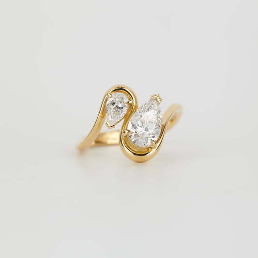 1.37 TCW Pear Cut Lab grown Diamond Two Stone Engagement Ring