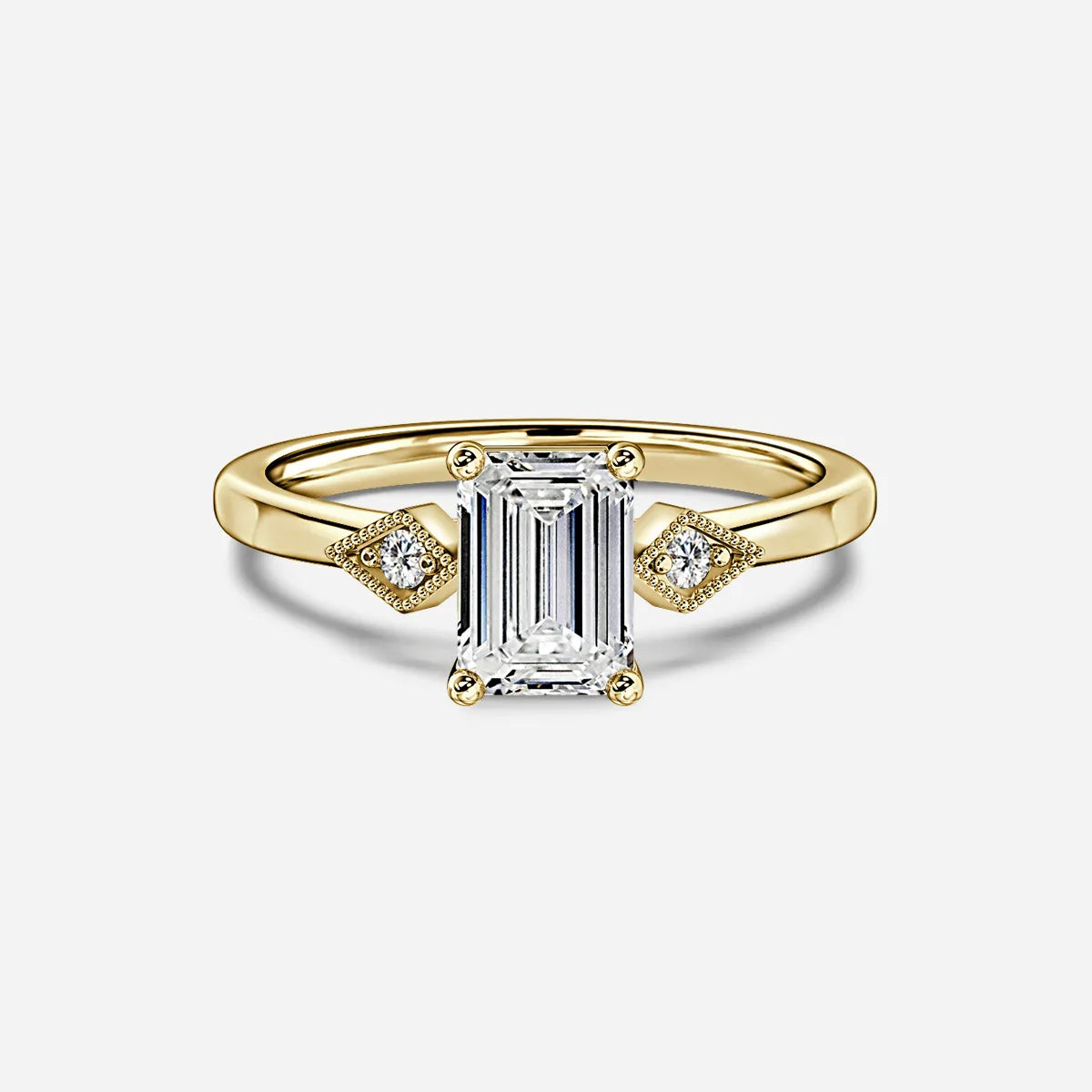 2 CT - 3 CT Emerald Cut Three Stone Milgrain Set Moissanite Engagement Ring