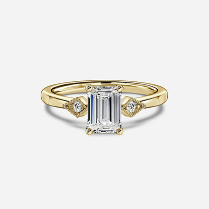 2 CT - 3 CT Emerald Cut Three Stone Milgrain Set Moissanite Engagement Ring