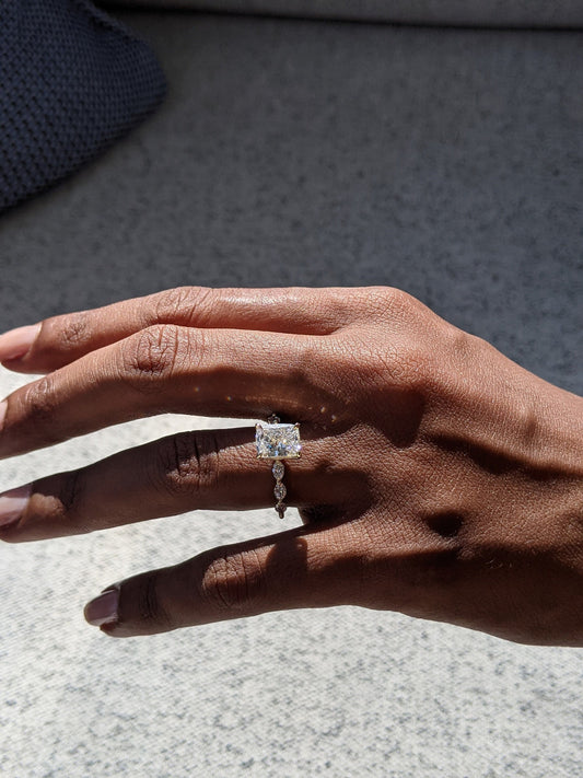 2 CT Elongated Cushion Cut Pave Dainty Style Moissanite Engagement Ring