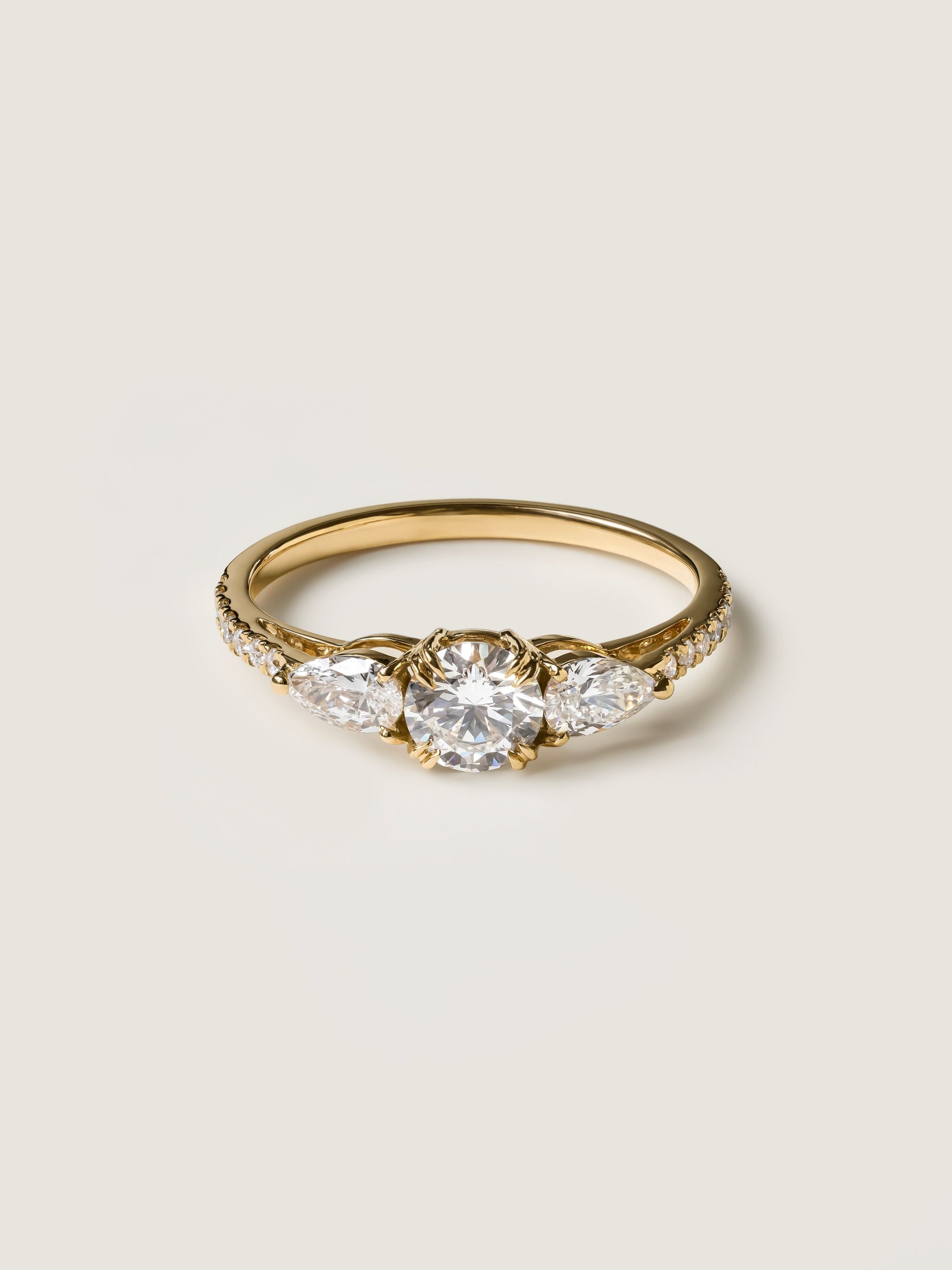 0.50 CT - 2.50 CT Round Cut Lab grown Diamond Three Stone & Pave Engagement Ring