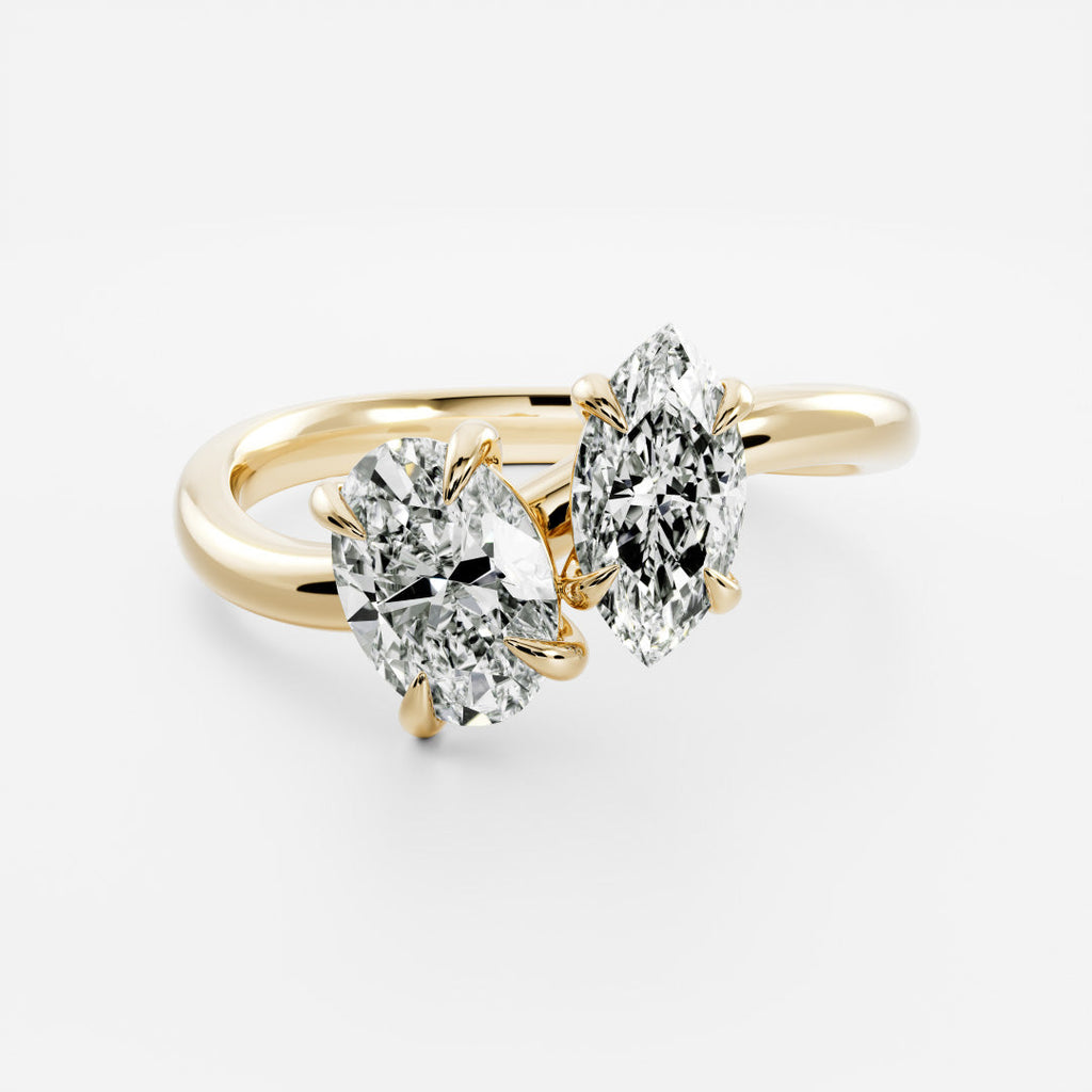 1.5 TCW Oval & Marquise Cut Two Stone Moissanite Engagement Ring