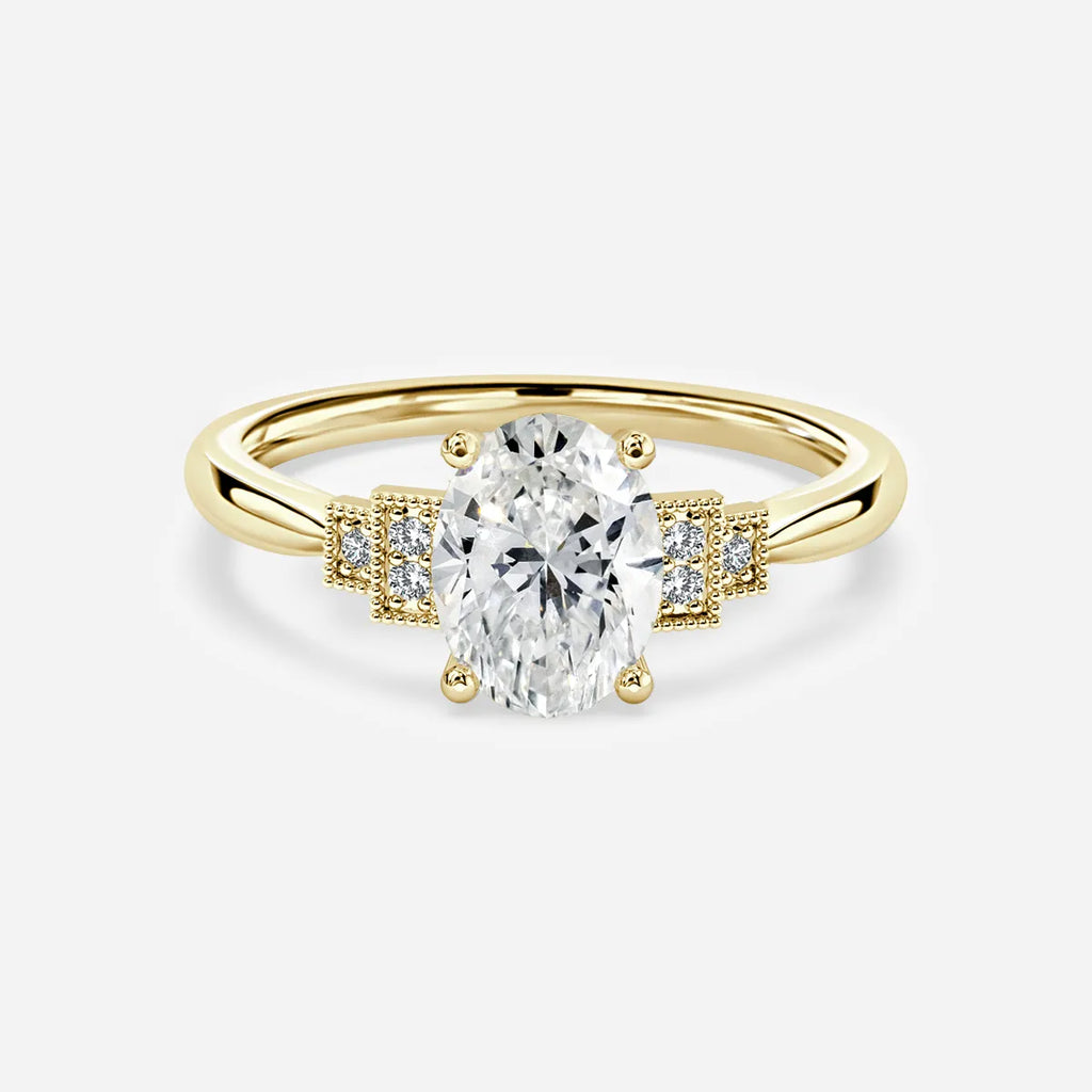 0.6 CT - 1.5 CT Oval Cut Milgrain Cluster Moissanite Engagement Ring