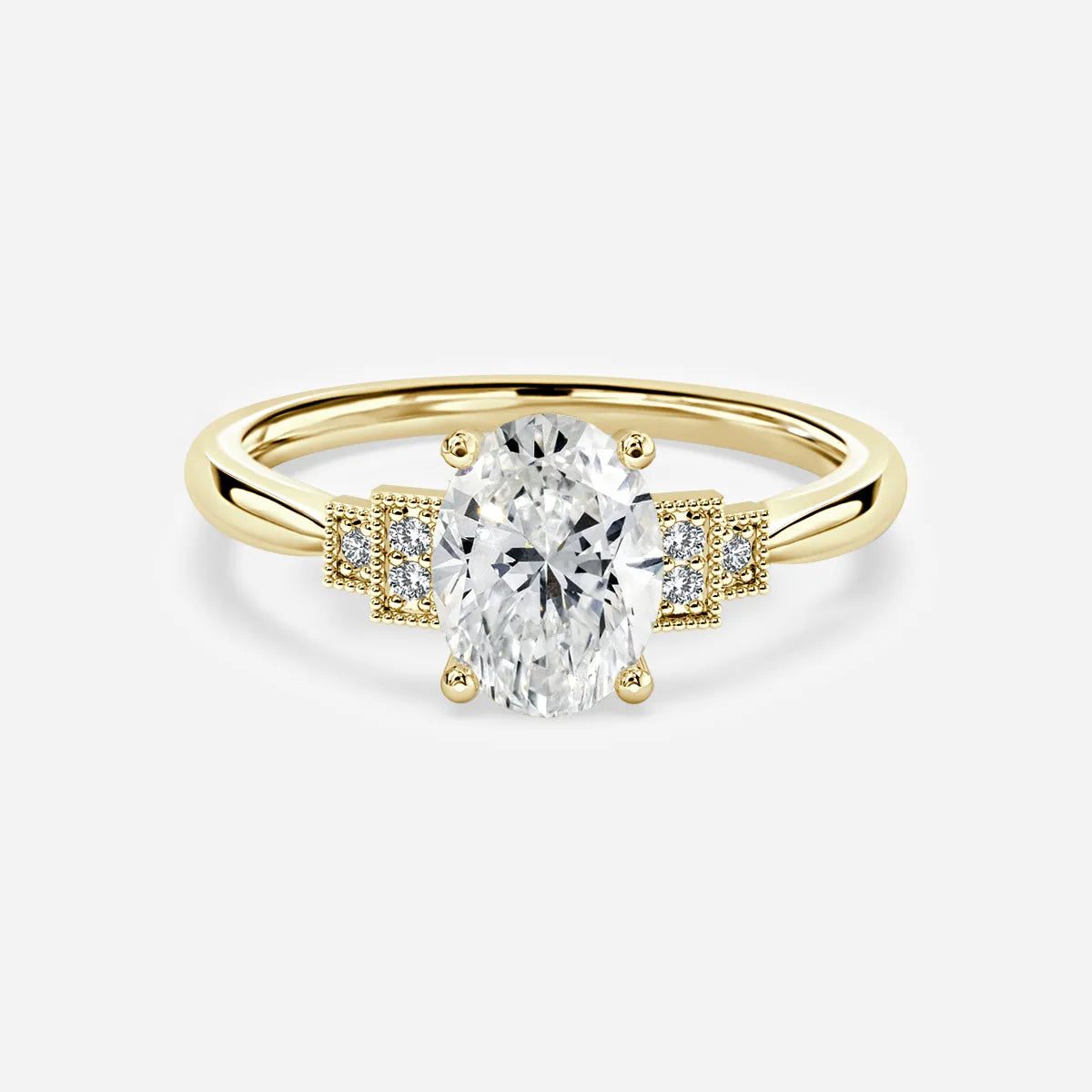 0.6 CT - 1.5 CT Oval Cut Milgrain Cluster Moissanite Engagement Ring