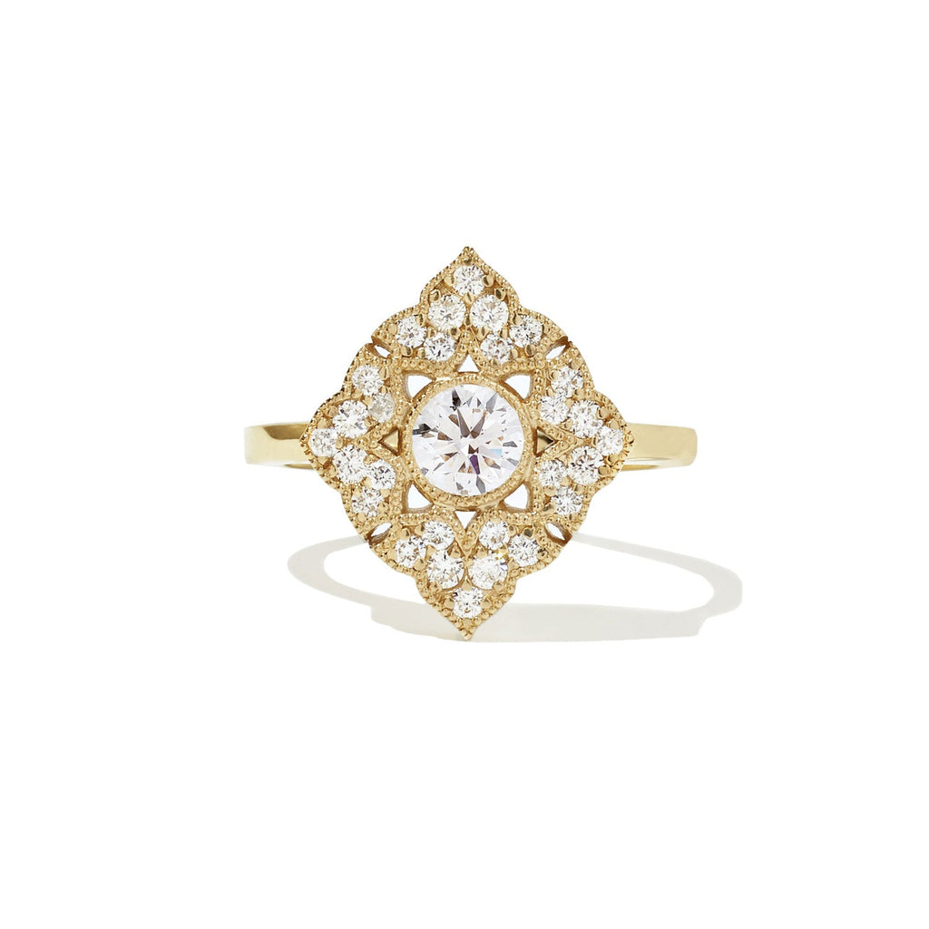 0.47 CT Round Cut Moissanite Deco Baroque Mosaic Engagement Ring
