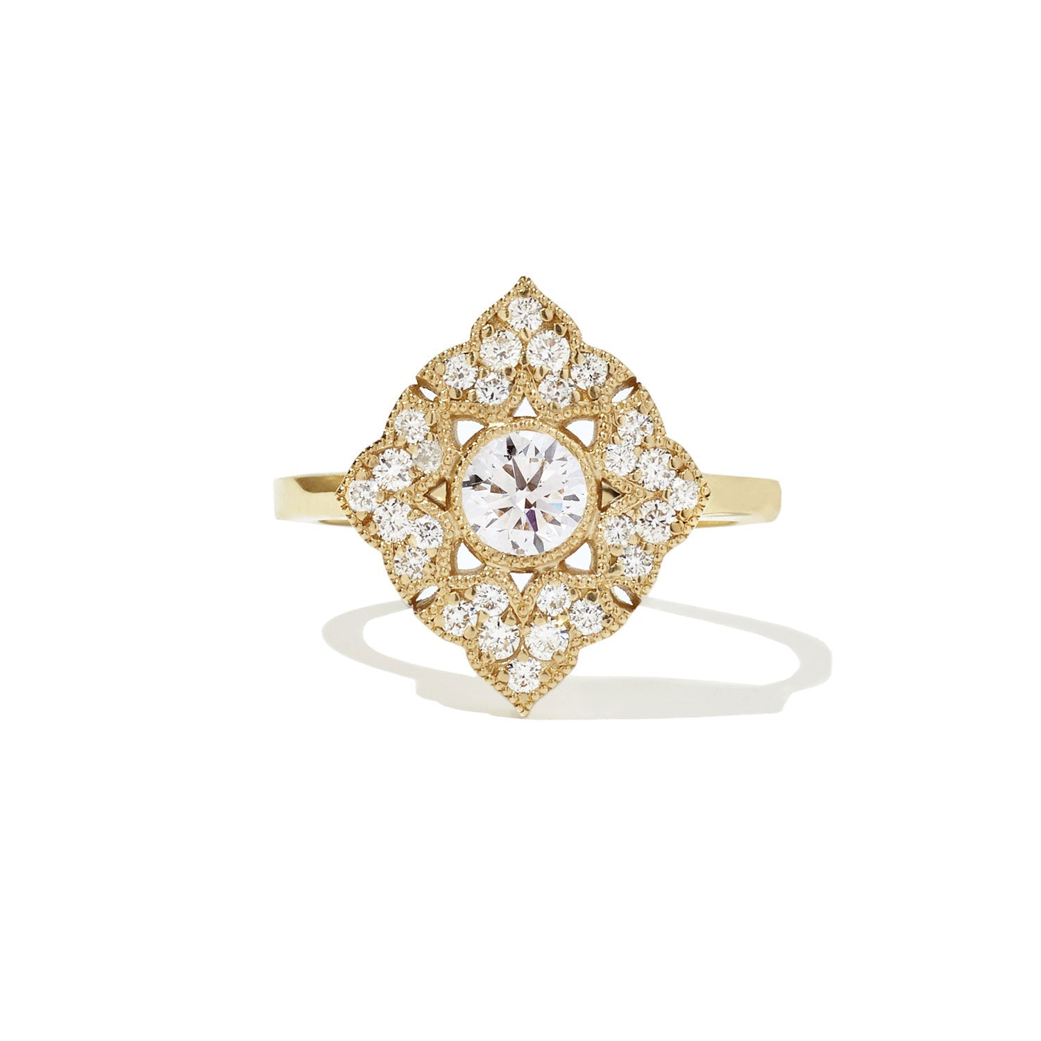 0.47 CT Round Cut Moissanite Deco Baroque Mosaic Engagement Ring