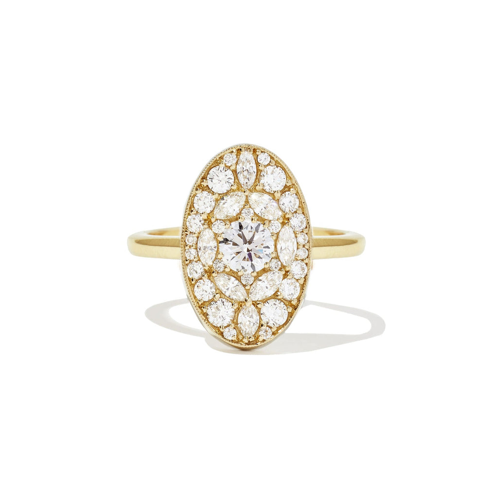 0.35 CT Round Cut Moissanite Oval Shape Mosaic Engagement Ring