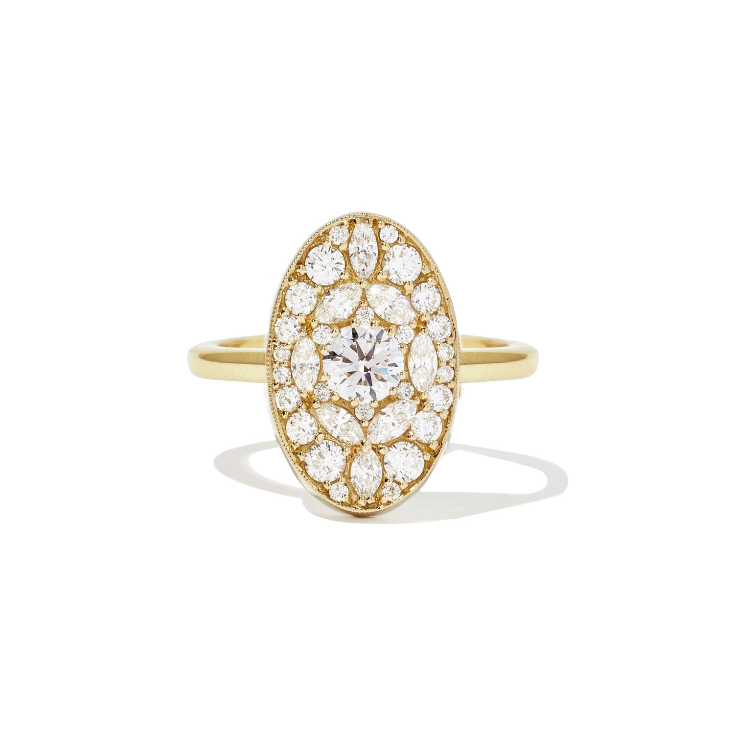 0.35 CT Round Cut Moissanite Oval Shape Mosaic Engagement Ring