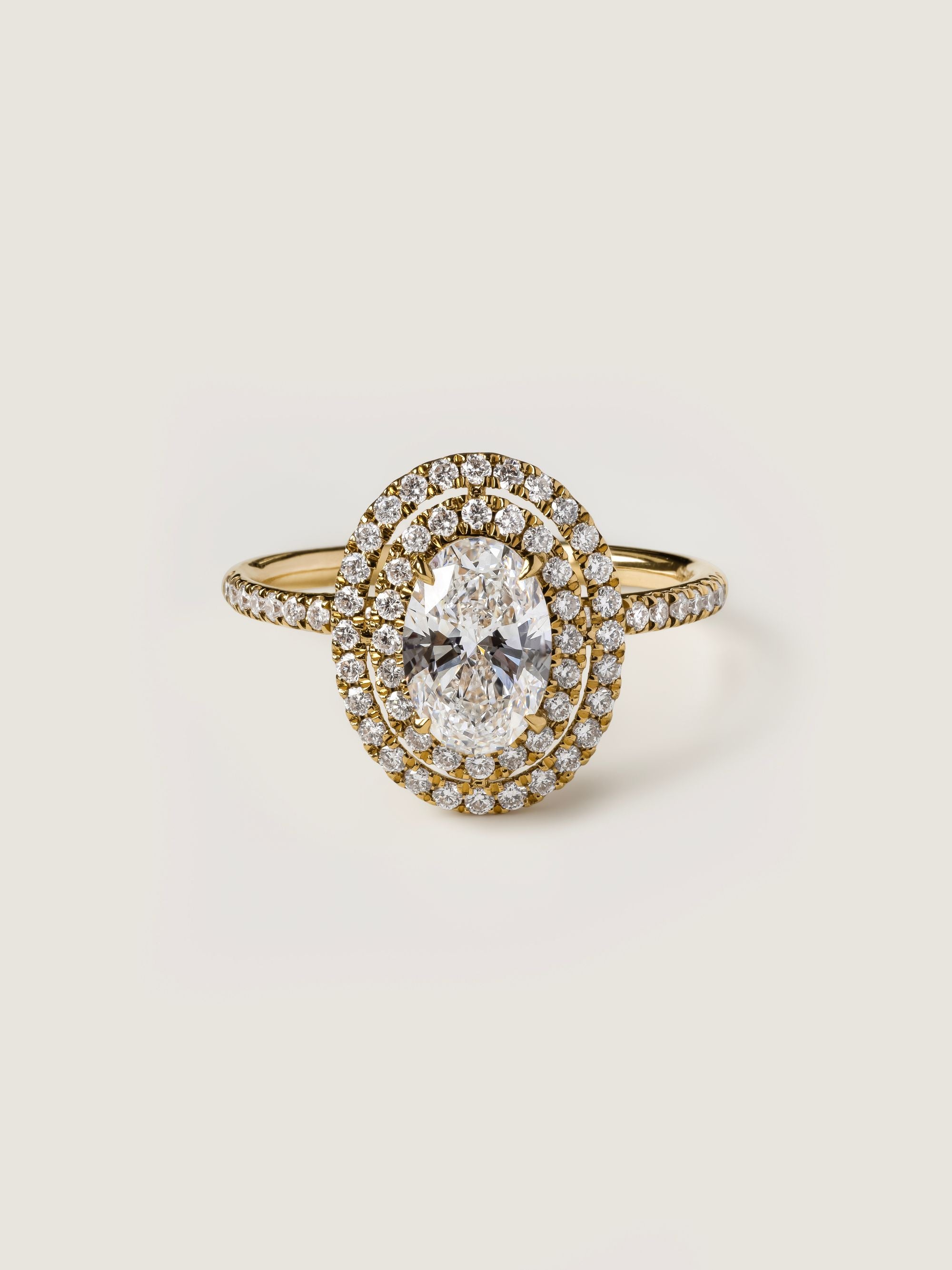 1 CT - 3 CT Oval Cut Lab grown Diamond Double Halo & Pave Engagement Ring