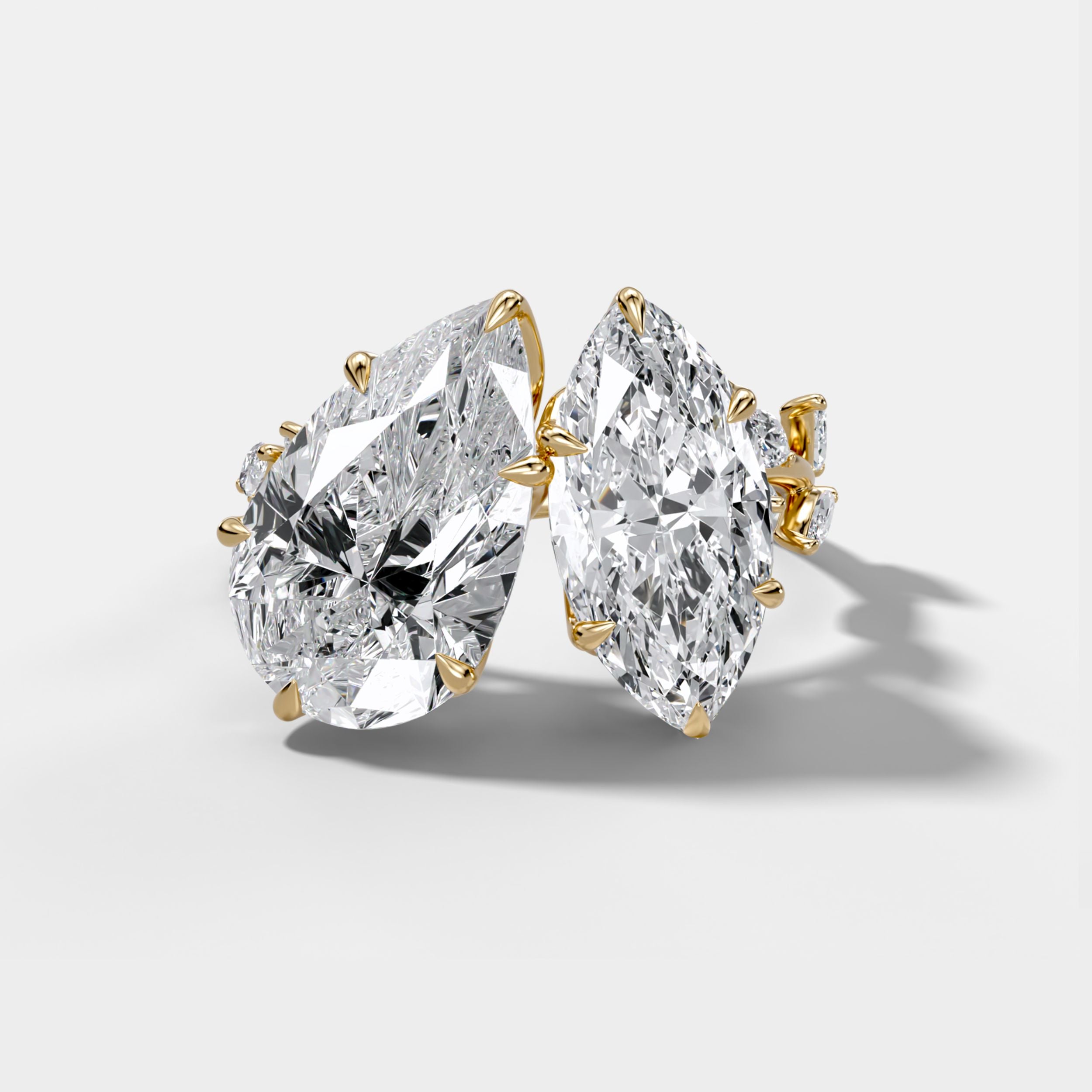 3.5 TCW Pear & Marquise Cut Lab grown Diamond Two Stone Nature Inspired Engagement Ring