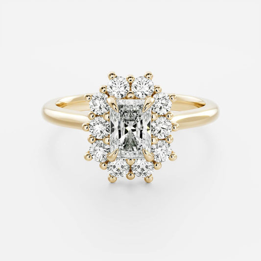 1 CT - 2 CT Radiant Cut Halo Moissanite Engagement Ring
